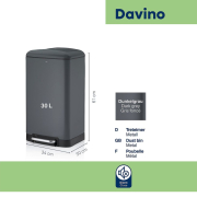 Prullenbak davino 30L donker grijs